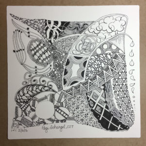 Weighted lines and the Dew Drop have been added. The Opus tile is complete as far as tangles go. 